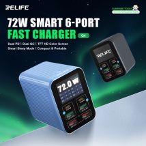 RELIFE Q4 Caricabatterie rapido intelligente a 6 porte da 72 W 2 porte PD + 2 porte QC3.0 + 2 modalità Sleep intelligente USB-A per vari dispositivi elettronici