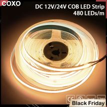Striscia LED COB certificata UL 320 480 LED/m 16,4 piedi Nastro flessibile ad alta densità Nastro 3000-6500K Luci LED RA90 DC12V 24V