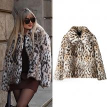 Frau Revers Langen Ärmeln Seite Taschen Casual Winter Jacke Frauen Mantel Leopard Print Faux Pelz Lose Dünne Warme Mantel Mujer Weibliche