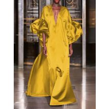 Vonda Frauen Sommer Party Kleid 2024 elegante Laterne Ärmel solide Satin Abend Sommerkleid lässig lose V-Ausschnitt Bohemian Maxi Robe