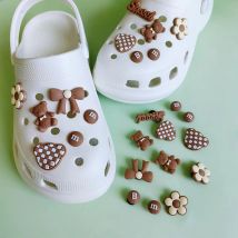 Carino gomma morbida orso marrone foro ciondoli per scarpe accessori fibbia per scarpe staccabile M scarpe a fagiolo fiore decorazioni per scarpe fai da te