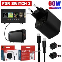 EU/US Plug AC Adapter Fast Charger For NS Switch 2 Game Console 60W Charging TypeC USB Power Supply Wall Charger Cable Accessory