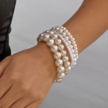 Elegant White Imitation Pearls Bracelets Set for Women Simple Handmade Beaded Elastic Rope Bracelets Friendship Jewelry  Gifts