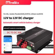 Cargador inteligente de CC a CC, 12V, 30A, soporte de refuerzo, aplicación Bluetooth, batería de litio, carga completamente automática, cargador de temperatura