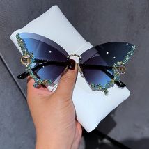 Luksusowe diamentowe okulary przeciwsłoneczne w kształcie motyla damskie marki Y2K Vintage bez
