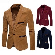 Neue Hohe Qualität männer Freizeit Cord Blazer Jacke Mode Patchwork Single Button Beiläufige Dünne Anzug Jacke für Männer Kleidung
