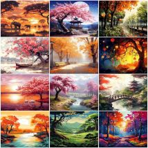 SDOYUNO – Malen nach Zahlen, Baumlandschaft, Malen nach Zahlen, Bastelbedarf für Erwachsene, personalisiertes Geschenk, mit Rahmen, Kunsthandwerk, DIY-Set