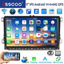 ESSGOO 9" Android 14 4G+64G Wireless Carplay Estéreo para Coche GPS NAVI WIFI RDS FM BT para VW Golf 5 6 Passat B6 B7 Polo 6R Touran Tiguan Caddy EOS Jetta T5 Seat Skoda