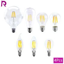 Set di 4 Lampadine LED a Filamento Edison in Vetro, C35 A60 ST64 G80 G95 E27 E14, 2W 4W 6W 8W, AC 220V, 2700K 6000K, Illuminazione a 360 Gradi, Lampade a Risparmio Energetico