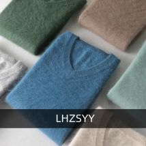 LHZSYY Maglioni da uomo in cashmere visone 100% di grandi dimensioni Autunno Inverno Solido scollo a V Casual Pullover in maglia da uomo Manica lunga Maglione caldo