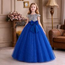 Mode Bogen Brautjungfer Mädchen Kleid Pailletten Blume Hochzeit Prinzessin Abendkleid Elegante Tüll Geburtstag Party Kleider Abend Vestido