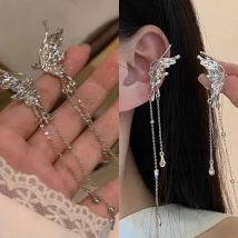 Y2K Fee Schmetterling Quaste Ohr Clips Engel Ohr Knochen Clip Ohrring Elf Weibliche Loch Manschette Hängen Ohrring Modeschmuck