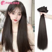 Synthetisches vierteiliges Perückenstück zur Steigerung des Haarvolumens, flauschige schwarze lange gerade Perücke, nahtloses unsichtbares Haarverlängerungsstück