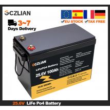 GCZLIAN LiFePO4 Batteria 24V 100Ah 2560Wh BMS Batteria al litio ricaricabile per campeggio Auto solare Nessuna tassa