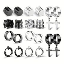 5–10 Paar nicht durchbohrte Ohrringe aus Edelstahl, nicht durchbohrte Ohrringe, Kreuz-Anhänger, Creolen für Männer, Clip-on-Ohrring-Set