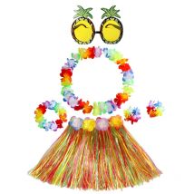 Hawaii 30 cm/40 cm einlagiger Grasrock für Kinder, klassischer Kranz, vierteiliges Set, Ananas-Gläser, 6-teiliges Set, Kombinationsset