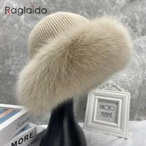Nowe stylowe czapki beanie dla kobiet Zimowa ciepła puszysta czapka z daszkiem Miękka zewnętrzna gruba czapka z naturalnego futra lisa Kobiece czapki kopułowe