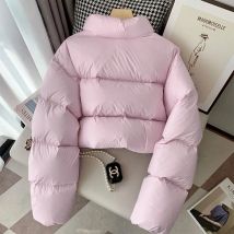 Modische rosa Parkas mit kurzem Stehkragen 2025, Damen-Winter, neuer Artikel, dicke Baumwolljacke, lässiger Mantel, weibliche Kleidung