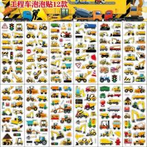 6pcs Cartoon Fireman Car Stickers for Kids Education Decor Diary Notebook Label Toy Yellow Construction Vehicle Truck Sticker
