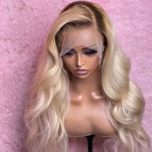 Weiche 26 Zoll Ombre Blondine 180% Körper Welle Dichte vor gezupft natürlichen Haaransatz leimlose Spitze Front Perücke für schwarze Frauen Babyhair