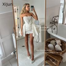 Xijun sexy kurze Brautkleider Falten Satin Spitze eine Linie Mini Brautkleider Frauen formelle ärmellose Hochzeits feier Kleider