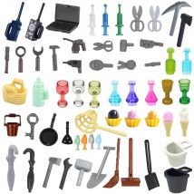 City Farmer Figures MOC Building Blocks Syringe Broom Umbrella Basin Telephone Wrench Computer Wine Bottle Glass DIY Toys N029