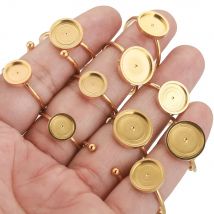 10pcs Stainless Steel Adjustable Ring Settings Gold Tone Blank Base 8/10/12mm Glass Cabochons Bezels Jewelry Making Supplies