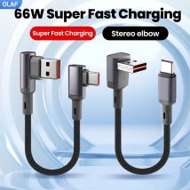 15CM 25CM 50CM Short Elbow USB C Cable 66W USB A To Type C Fast Charging Cable For iPhone 15 16 17 Huawei Xiaomi Power Bank Cord