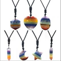 Natürliche Kristall Chakra Mond Stein Anhänger Halskette Für Frauen Chakra Kristalle Quarz Hexagramm Stern Adjustale Halskette Mann Schmuck