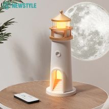 Leuchtturm Umgebungslichter Mond Projektionslicht Dimmbar Bluetooth Musik Bewegungssensor Desktop Dekor Nachtlichter Weihnachtsgeschenk