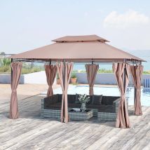 Outsunny Cenador de Jardín 3x4 m con Paredes Laterales Doble Techo Caqui