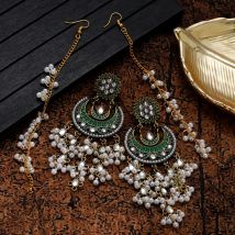 Böhmen Grüne Lange Ohrringe für Frauen Geometrische Mehrschichtige Perle Quaste Ohrringe Ethnische Halbmond Kristall Blume Schmuck Geschenk