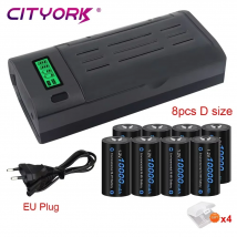 Batteria ricaricabile CITYORK 1.2V LR20 D dimensioni 10000mAh Tipo D R20 Batteria NIMH + Caricatore intelligente LCD per batterie AA AAA CD 9V