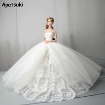 Weiß Spitze Handgemachte Hochzeit Kleid Für Barbie Puppe Outfits Prinzessin Abendkleider Party Ball Braut Kleid Puppe Zubehör