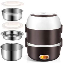 2026 New Electric Lunch Box,3 Layers 2L Portable Electric Heating Bento Lunch Box Rice Cooker,110V 200W,Stainless Steel+PP