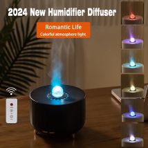 2025 Neuer künstlicher Flammen-Aroma-Diffusor, Luftbefeuchter-Diffusor für ätherische Öle mit 7 bunten Lichtern und Fernbedienung für Zuhause