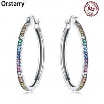 925 Sterling Silver Rainbow Gradient Earrings Jewelry Versatile Hoop Earrings For Women Jewelry Fine Birthday Party Gifts