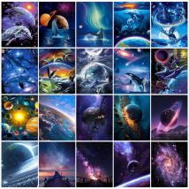 PhotoCustom Diy Paintings By Number Starry Sky Scenery With Frame Oil Painting Space Landscape Kits Acrylic Paint Home Wall Deco
