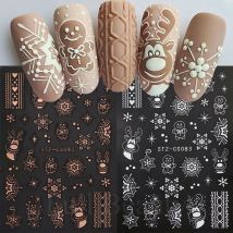 3D Weiß Rose Gold Lebkuchen Hirsch Nagel Aufkleber Aufkleber Weihnachten Schneeflocke Nail art Selbstklebende Sliders Dekorationen für Maniküre