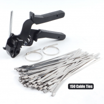 Durable Cable Tie Plier Automatic Zipper Gun Cutting Bundling Tool Tension Trigger with 150Pcs Stainless Steel Fastening Strap