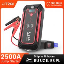 UTRAI 2500A rozrusznik akumulatora samochodowego przenośny Power Bank 10W bezprzewodowa ładowarka LED Light młotek bezpieczeństwa urządzenie do uruchamiania awaryjnego samochodu