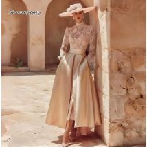 Elegant Mother of the Bride Dress Champagne A-Line Lace Long Sleeves Ankle-Length 2026 Wedding Guests Party Dress Customized