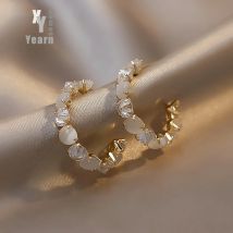New Women's Luxury Opals Hoop Earrings In 2025 Korean Fashion Jewelry Party Girls Temperament Accessories Unusual Earrings