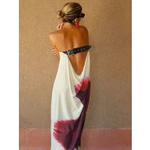 JULISSA MO Sexy Strapless Print Floral Belt Women Maxi Dress Yellow Backless Vacation Dress Summer Loose Elegant Party Beachwear