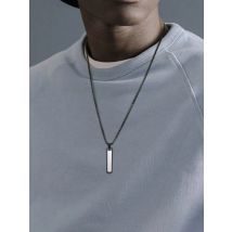 Vnox Stylish Two Tones Black Silver Color Bar Pendant Necklaces for Men, Simple Stainless Steel Vertical Bar Pendant Box Chain