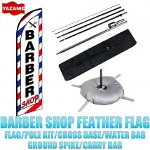 Friseurflagge Barbershop Federflagge mit Stangensatz Bodenspitze Kreuzfuß Wasserbeutel für Geschäftswerbung Swooper Strandflagge
