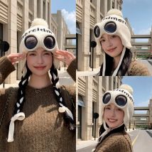 Winter Gestrickte Hut Brief Jacquard Sonnenbrille Dekorative Warme Lei Feng Hut Outdoor Samt Gehörschutz Bpmber Hut Beanie Hut