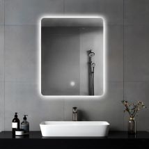 Espejo de pared para baño de 45x60cm, espejo de baño con iluminación, espejo con luz LED, Interruptor táctil y 3 colores regulables