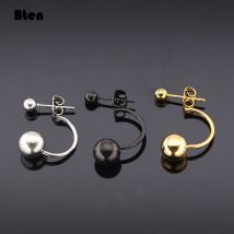 Bten Neue Gold Schwarz Silber Farbe Doppel Seite Ohrring Modeschmuck Edelstahl Ohrringe Ball Frauen Doppel Stud Ohrringe