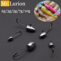 MrLurion 10PCS 2g 3g 5g 7g 10g small jig head fishing hooks for mini soft lure grub baits ,micro-object drop shot fishing hooks
